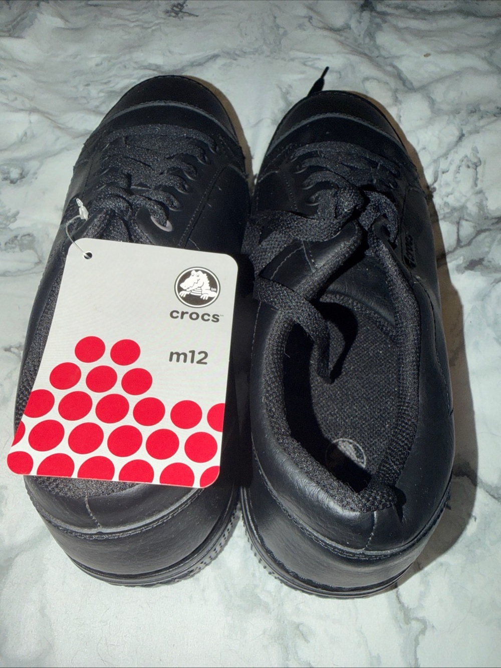 CROCS Men's Black Athletic Lace-Up Sneakers with Leather Upper